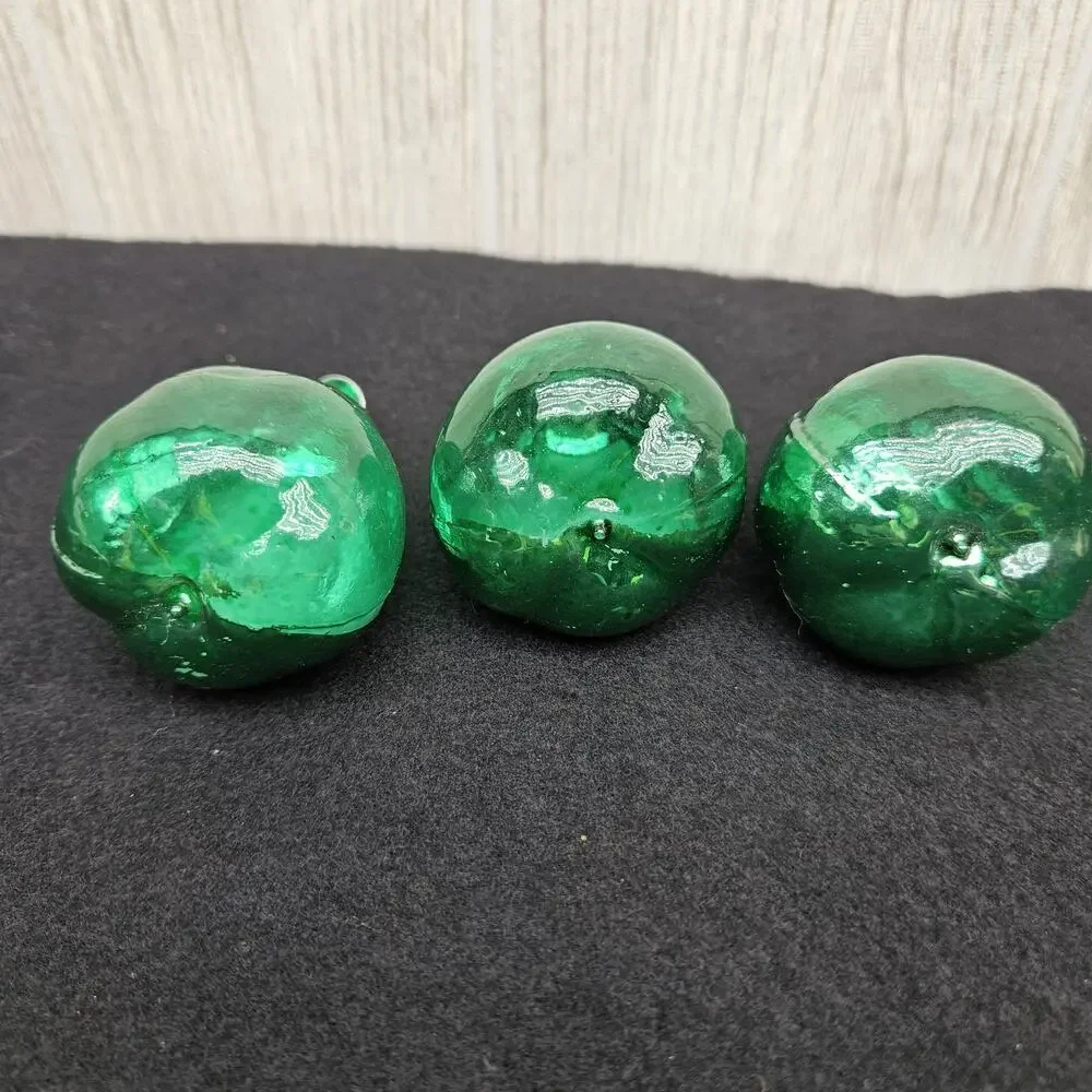 Vintage Green Blown Glass Pear‎ Christmas Ornaments Lot Set of 3 Holiday Decor